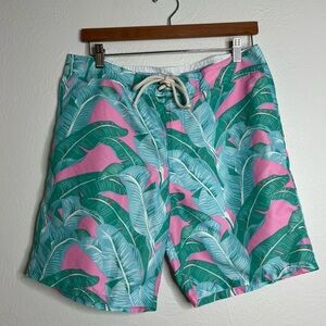 Strong Boalt Blue Green Pink Banana Leaf Board Shorts Swim Trunks Size 32